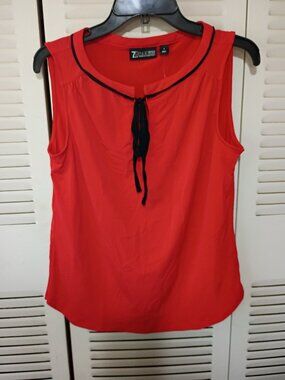 7th AVENUE DESIGN STUDIO NEW YORK & COMPANY S Red Black Tie Sleeveless Blouse S